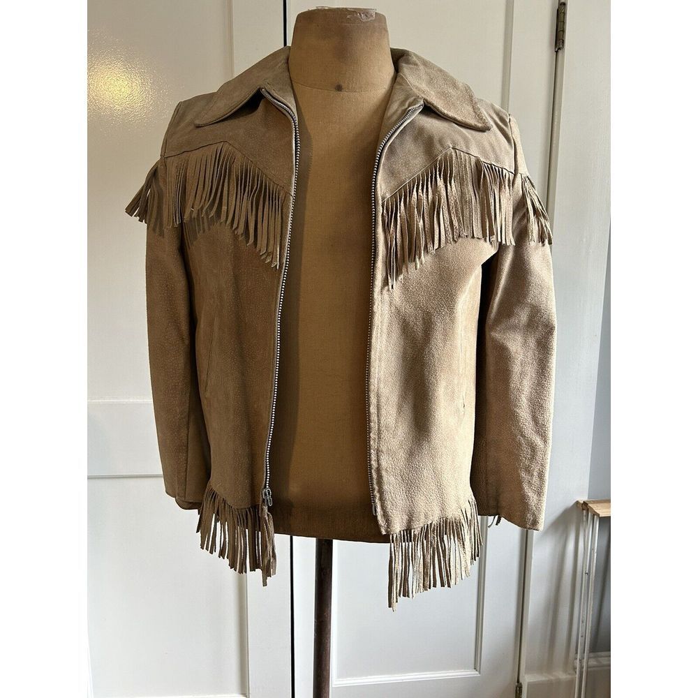 Vintage‎ Chips Off Old Block Cowboy Western  Leather Jacket  With Fringe Small